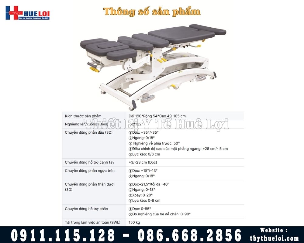 thông số giường nắn chỉnh cột sống