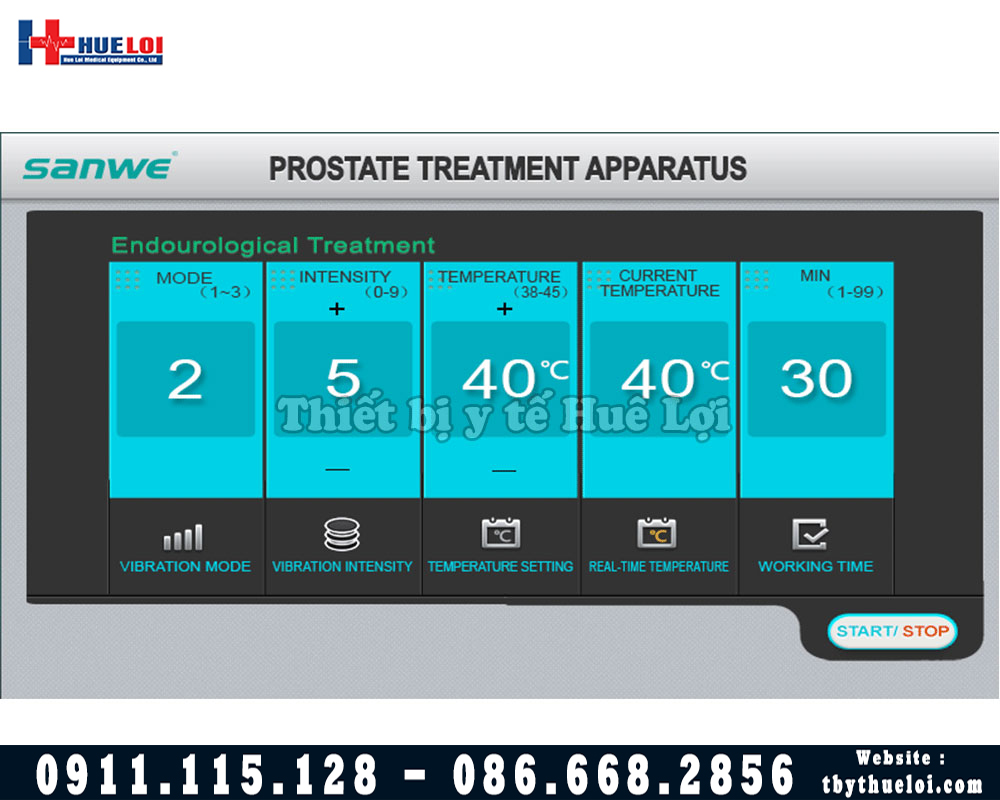 màn hình máy điều trị bệnh lý tuyến tiền liệt