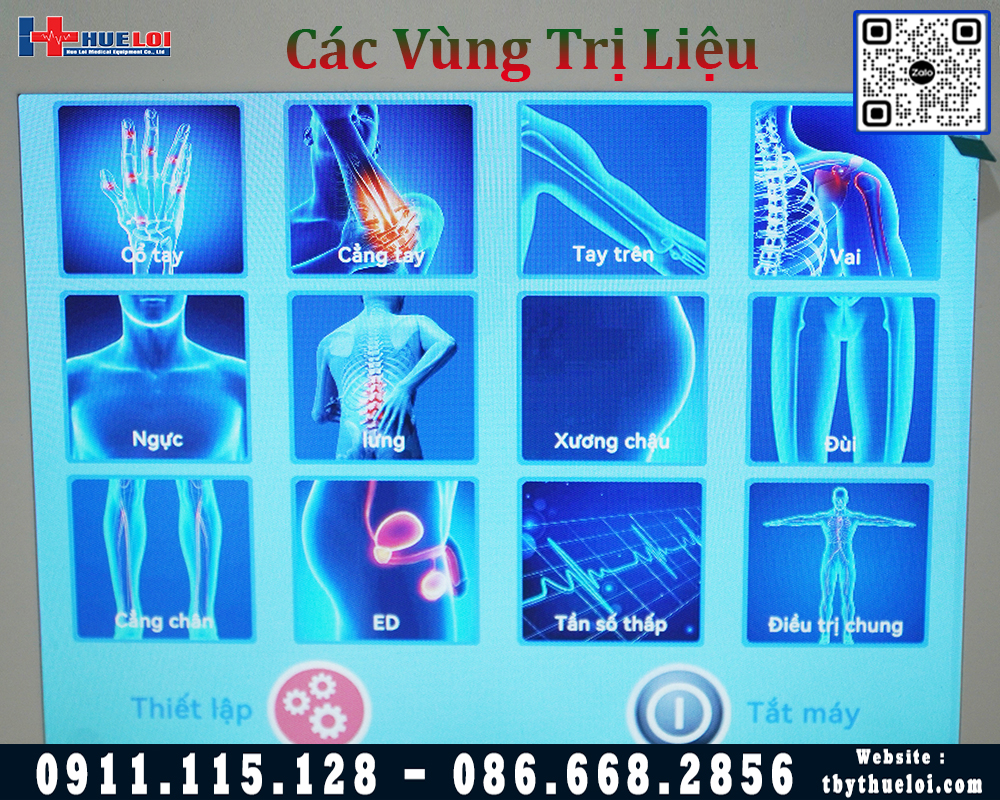 các vùng điều trị máy xung kích Q90