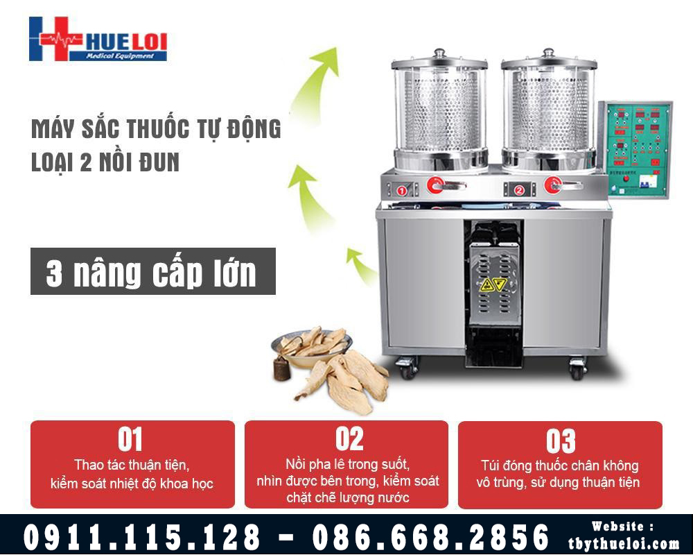 máy sắc thuốc và đóng gói tự động loại 2 nồi đun