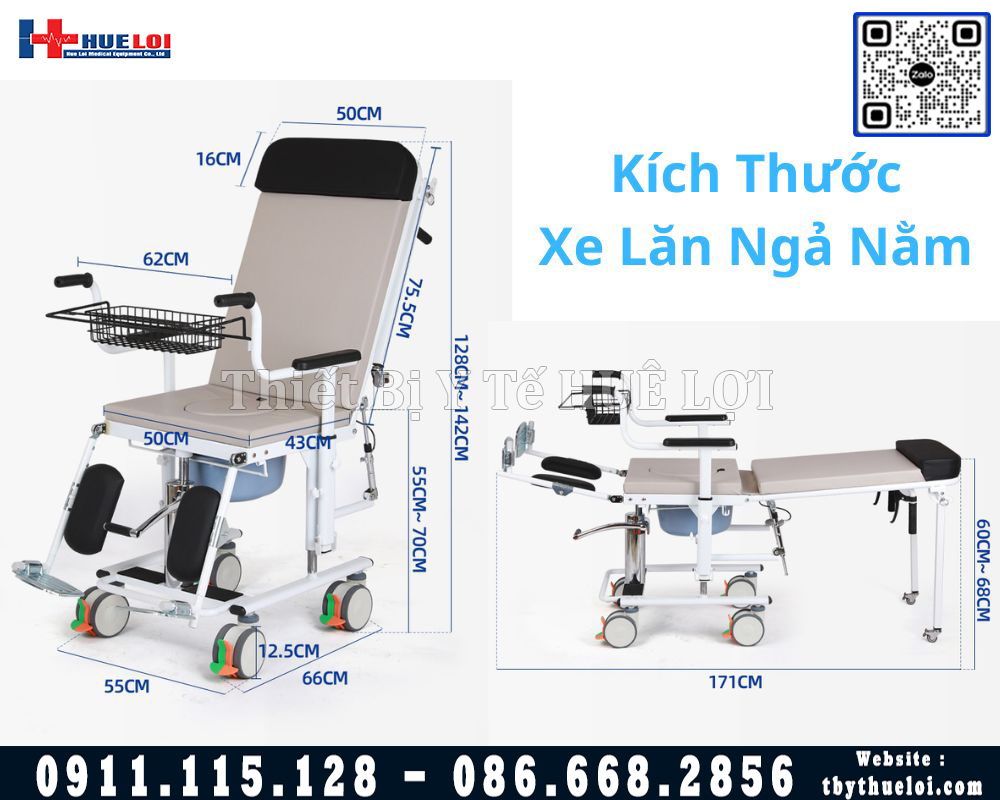 kích thước xe lăn ngả nằm