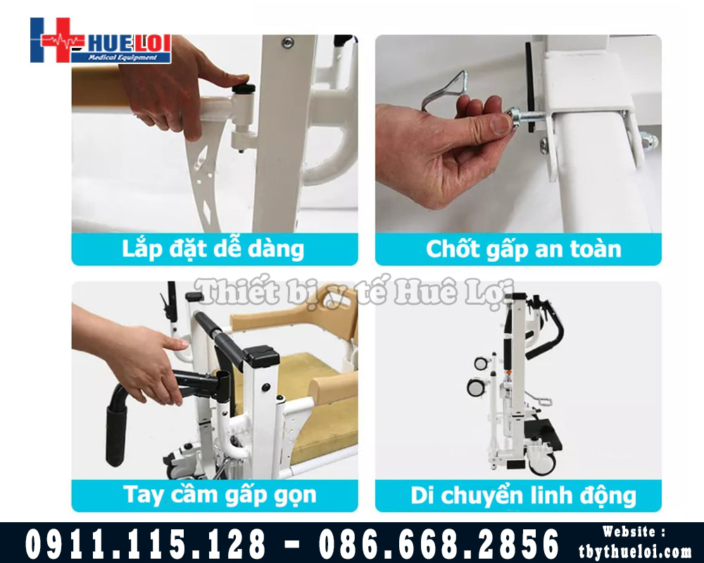 thao tác gấp gọn xe lăn ghép mảnh