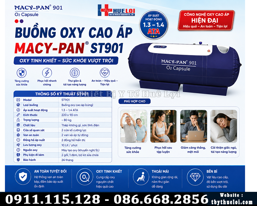 thông số kỹ thuật buồng oxy cao áp ST901